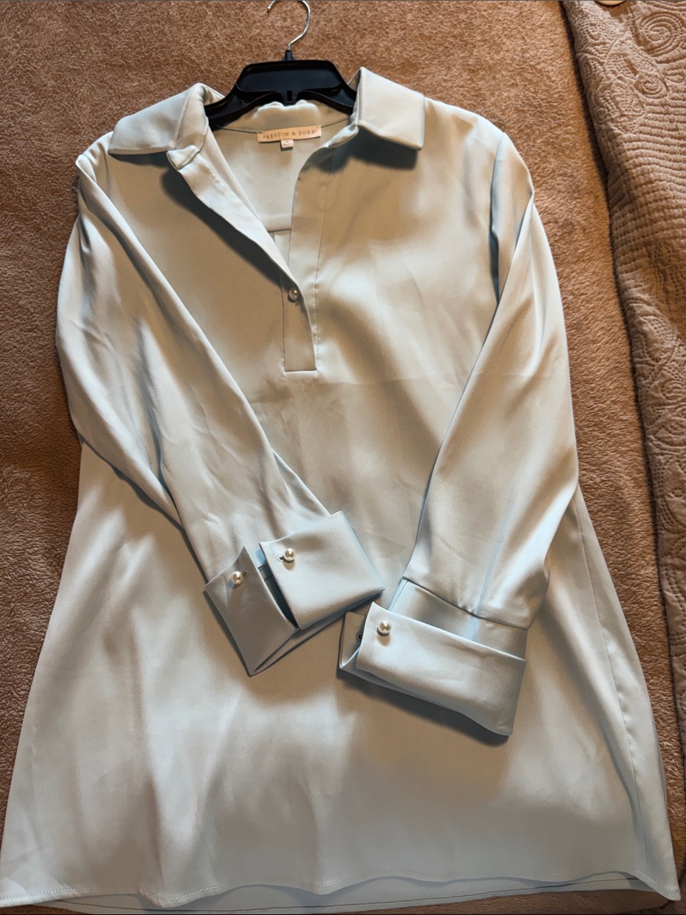 Preston & York Pastel Blue V-Neck Tunic with Pearl Snap